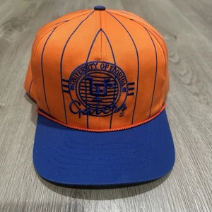 Vintage 90er UF University of Florida Alligatoren Nadelstreifen Kreis Druckknopflasche Seil Mütze - Bild 1 von 7