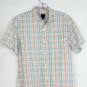 J Crew Flex Shirt Mens Small Check Short Sleeve Slim Button Up - Picture 1 of 15