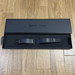 Hermes Apple Watch 44mm Simple Tour Leather Strap Black Genuine Leather Band - Photo 1 sur 7