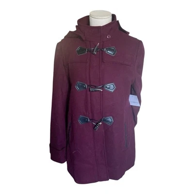 Abrigo Liz Claiborne Borgoña Mezcla Lana Guisante Talla Mediana Foto 1 de 4