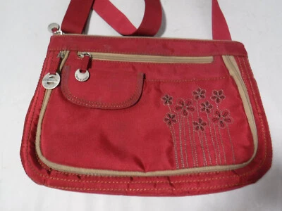 GA12 TRAVELON Crossbody Expandable Purse Travel Bag Red Embroidered XBody Floral - Image 1 of 4