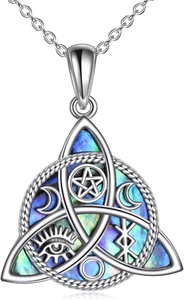 Collana Dea Tripla Luna Argento Sterling Nodo Trinità Pagano Ciondolo Wiccan - Foto 1 di 6