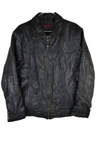 AVIATRIX Black Leather Bomber Jacket size L Mens Full Zip Flight Real Vintage - Picture 1 of 10