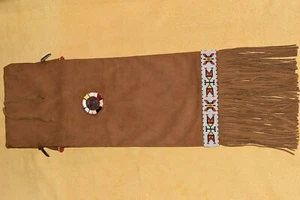 Bolso de Cuentas Chanunpa de Cuero Hecho a Mano con Medallón de Búfalo Portador de Tubos Ceremoniales - Imagen 1 de 12