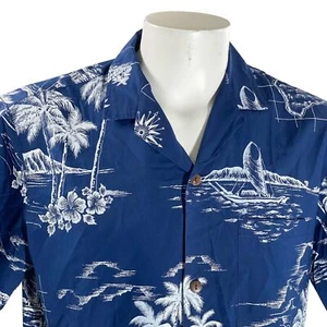 Camisa Hawaiana Royal Creations Grande Mapas Náuticos Barcos Islas Palmeras Azul - Imagen 1 de 7