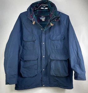 Vtg Woolrich 60/40 Parka Hooded Blue Wool Plaid Lined Men's XL - Picture 1 of 18