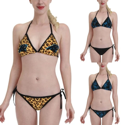 2PCS Carolina Panthers Women's Bikini Lace Up String Bathing Suits Swimsuits Cover