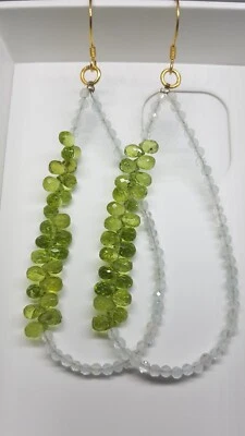 Pietra di luna arcobaleno e pietra preziosa peridoto orecchino in argento ste... - Immagine 1 di 4