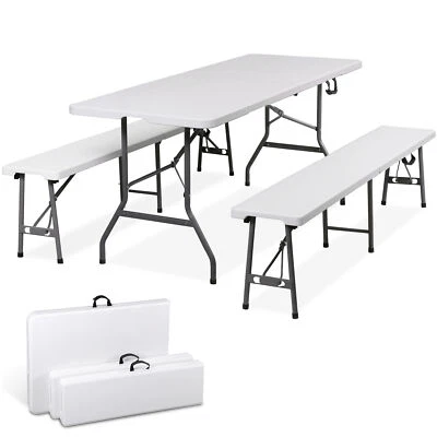 6FT Folding Picnic Table Set with Benches 3-Piece Camping BBQ Table with Handle - Image 1 of 4