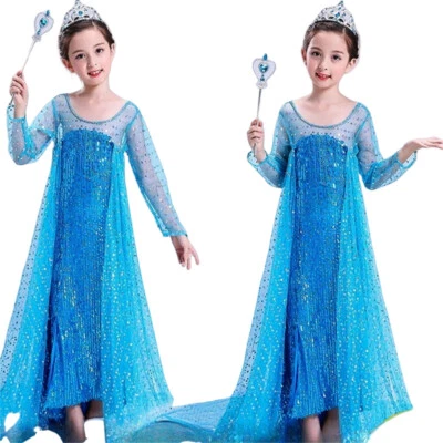 MARKENLOS Eiskönigin Elsa Kostüm Kleid Mädchen Kind Fasching Karneval Prinzessin Frozen