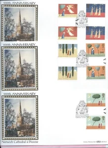 1996 BENHAM BLCS122 Set of 3 FDC's - CHRISTMAS Gutter Pairs NORWICH CATHEDRAL - Picture 1 of 3