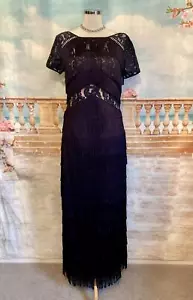 Evening Dress 12 Navy Blue Phase Eight Fringe Tassel Gatsby Flapper 20s Maxi - Picture 1 of 4