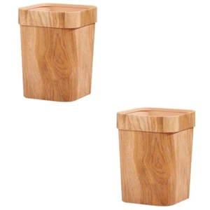 2 Pieces Imitation Wood Grain Trash Can Waste Basket Plastic Bathroom Child - Picture 1 of 12