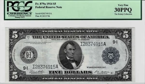 1914 $5 Federal Reserve note--fr.879a (Minneapolis) PCGS VF 30 PPQ - Picture 1 of 6