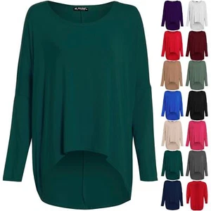 Plus Size Ladies Womens Oversize Lagenlook Baggy Off Shoulder Hi Lo Jumper Top - Picture 1 of 17