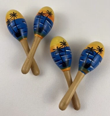 Mini Maracas Palm Trees and Beach Scene 5in 2 Sets Of 2 Each - Image 1 of 3