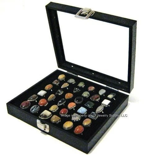 2 Wholesale Glass Top Lid Black 36 Ring Display Portable Sales Storage Box Cases - Image 1 of 1