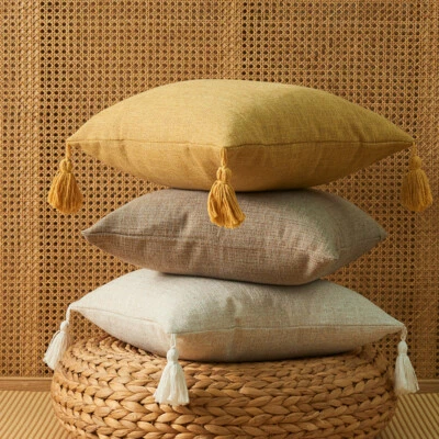 18"x18" Cotton Linen With Tassels Sofa  Cushion Cover Pillowcase Home Decors UK  - Image 1 of 4