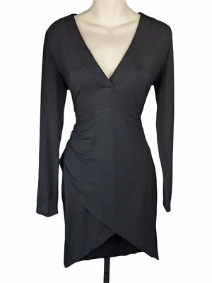 Vestido Sheinside Negro Bodycon Imitación Envolvente Suave Elástico S Foto 1 de 4