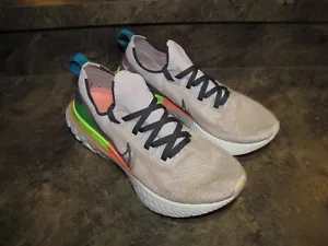 NIKE REACT INFINITY FLYKNIT WOMENS 11 TAN LIME BLUE V-NICE USED see pics-details - Picture 1 of 13