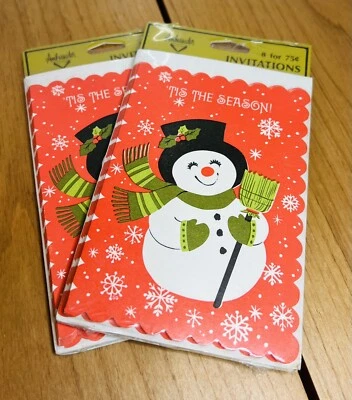 DOIS pacotes com 8 convites vintage de festa de Natal anos 1970 boneco de neve Hallmark - Imagem 1 de 4