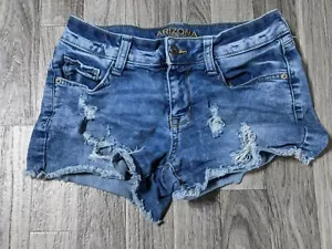 Arizona Jean Co Juniors Size 1 Distressed Denim Blue Jean Shorts - Picture 1 of 9