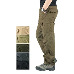 Herren Dehnbund Cargo Hose Lang Outdoor Arbeitshose Garten Hose Chino Schwarz - Bild 1 von 20