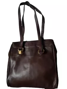 Vintage Perlina New York braune Leder Geldbörse goldfarbene Hardware 13x13 12 Riemen - Bild 1 von 13
