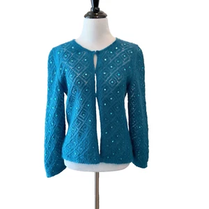 Vintage Y2K 90s Cardigan Women’s Medium Sequins Mohair Fairycore Girly Soft girl - Picture 1 of 10