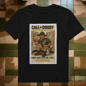 Call of Doody Funny Army Gas Mask Poop T-Shirt – Sizes L-3X, 100% Cotton - Picture 1 of 2