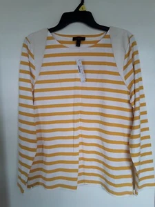 J. Crew Striped Yellow White Long Sleeve Top Size Large  NEW - Picture 1 of 3