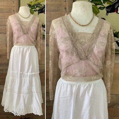 Vintage 1990s Romantic Cottagecore Mesh Lace Blouse Top Boho - Image 1 of 4
