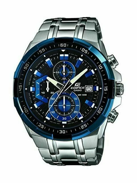 Casio Edifice 50mm Stainless Steel Case, Stainless Steel Strap, Dial in Black and Blue, Men's Watch (EFR-539D-1A2VUEF)