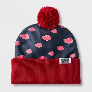 Boys' Fleece Naruto Cuffed Pom Beanie - Black/Red - Picture 1 of 1