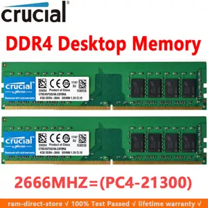 Crucial DDR4 8GB 2X4GB 2666 Mhz PC4-21300 288pins Desktop Memory Dimm Ram - Picture 1 of 7