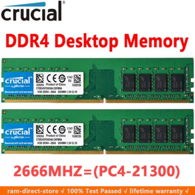 Crucial DDR4 8GB 2X4GB 2666 Mhz  PC4-21300 288pins Desktop Memory Dimm Ram - Image 1 of 4