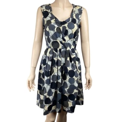 Vestido Tracy Reese Fit & Flare Talla 4 Gris Lunares Mezcla Algodón Fiesta Cóctel Foto 1 de 4