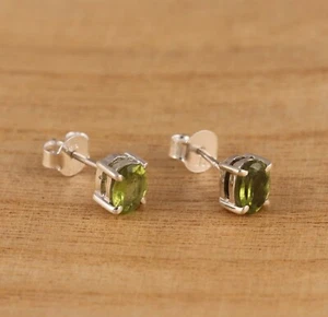 Natural Peridot 925 Sterling Silver Oval Stud Earrings Gift Boxed - Picture 1 of 4