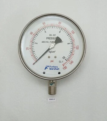 Forbes Marshall Pressure Gauge EN-837 AISI 316 L Tube & Socket 0 -10 Psi 0-150 - Image 1 of 4