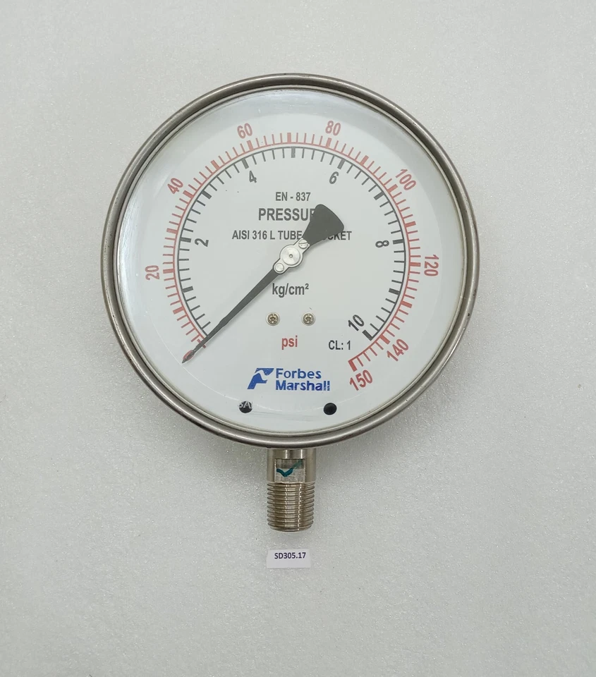 Forbes Marshall Pressure Gauge EN-837 AISI 316 L Tube & Socket 0 -10 Psi 0-150 - Image 1 of 4