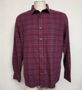 Camicia Barry Untuckit Uomo Taglia L Rossa a Quadri con Bottoni Manica Lunga - Foto 1 di 7
