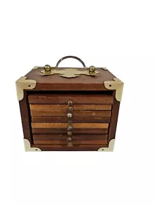 Vintage 70's Coaster Case Box Wood Drawer & Cork 8 Pc Coaster Set - Picture 1 of 12