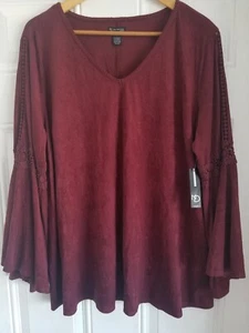 Women's New Directions Incredibly Soft Faux Suede Wine Relaxed Flowy Tunic 2X - Picture 1 of 24