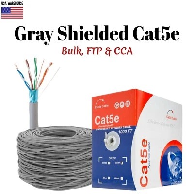 Shielded 1000ft Cat5e Cable Gray Network FTP Solid Ethernet Lan 24AWG Bulk Wire - Image 1 of 4