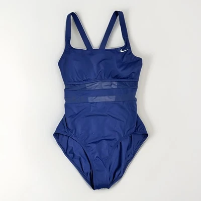 NOVO Maiô Nike Feminino Padrão Malha Borda Sólida V-Back One Piece Azul Marinho Tamanho XL - Imagem 1 de 4