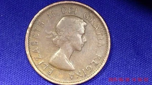 1955 CANADIAN QUEEN ELIZABETH II NO SHOLDER STRAP PENNY RARE LOOK LOOK - Picture 1 of 8