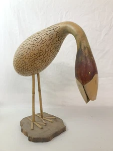 Geschnitzter Kürbis Holz Vogel Statue Küstendeko Volkskunst Reiher Kranich Loon - Bild 1 von 10