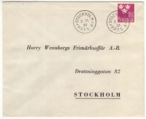 Drei Kronen 1,50kr Stockholm Schweden FDC Brief 2. November 1951 - Bild 1 von 1
