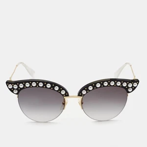 Gucci Black Gradient GG0212S Pearl Studded Cat Eye Sunglasses - Picture 1 of 4
