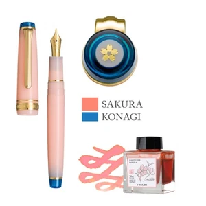 Set penna stilografica Sailor Pro Gear Slim Manyo fiori di ciliegio Sakura/Konagi 14k F - Foto 1 di 9